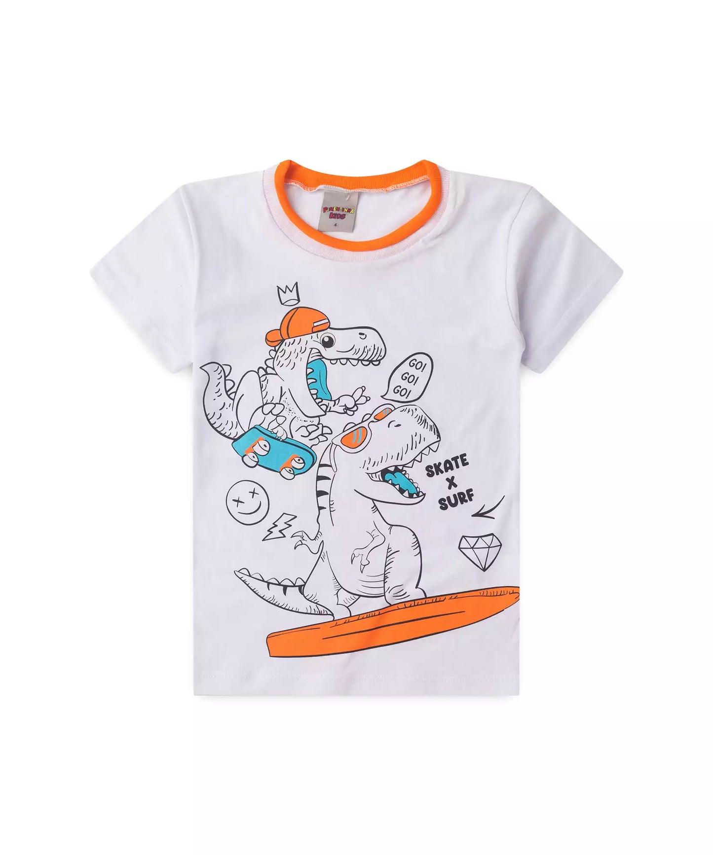 Camiseta de Verão Infantil Masculina Dinossauro Branco
