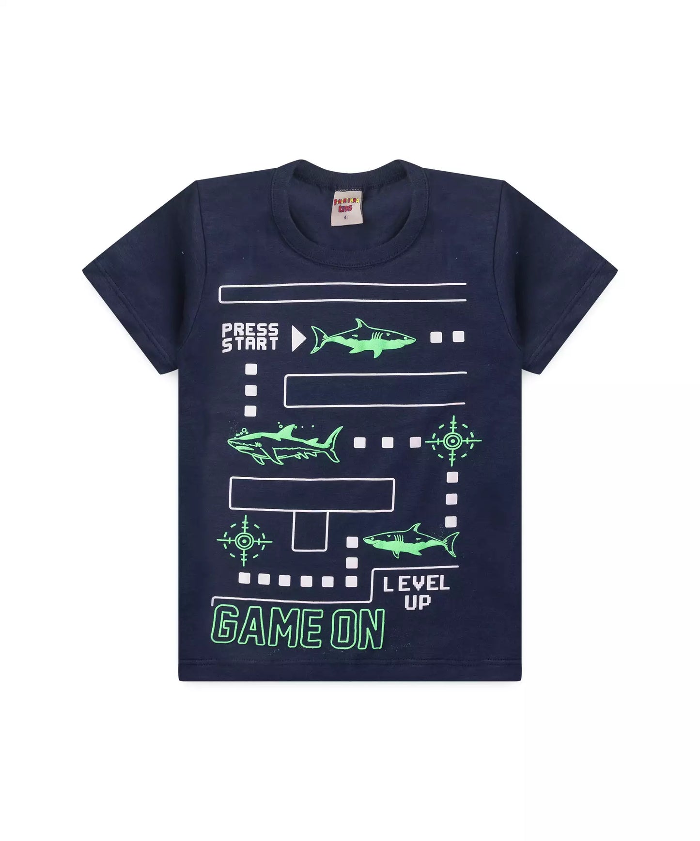 Camiseta de Verão Infantil Masculina Tubarão Marinho