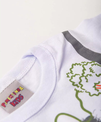 Camiseta de Verão para Bebê Menino Aventura Branco