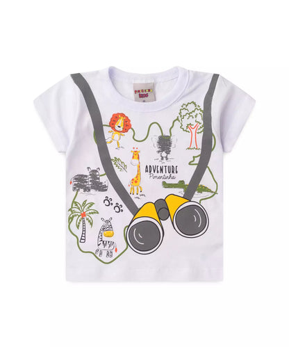 Camiseta de Verão para Bebê Menino Aventura Branco