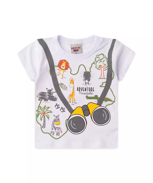 Camiseta de Verão para Bebê Menino Aventura Branco