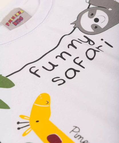 Camiseta de Verão para Bebê Menino Safari Branco