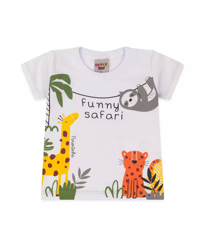 Camiseta de Verão para Bebê Menino Safari Branco