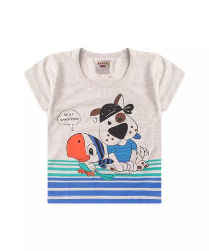 Camiseta de Verão para Menino Cachorrinho Pirata Mescla