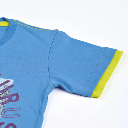Camiseta Infantil Masculina Azul com Estampa de Dinossauro
