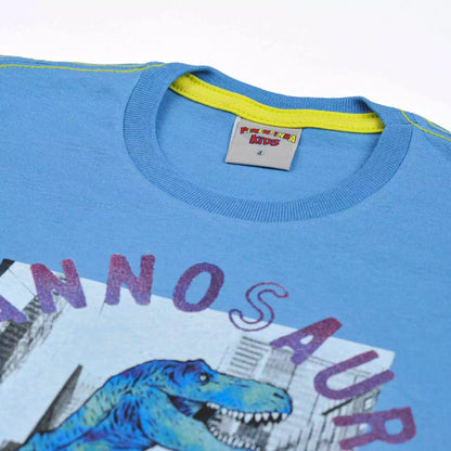 Camiseta Infantil Masculina Azul com Estampa de Dinossauro