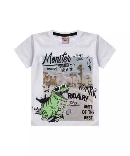 Camiseta Infantil Masculina Dinossauro Branca