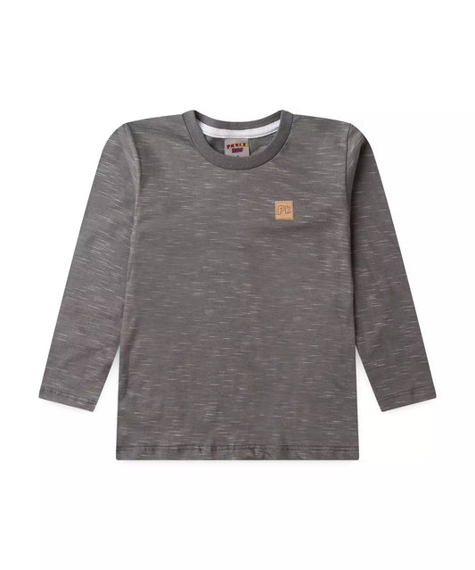 Camiseta Manga Longa Infantil Masculina Básica Cinza