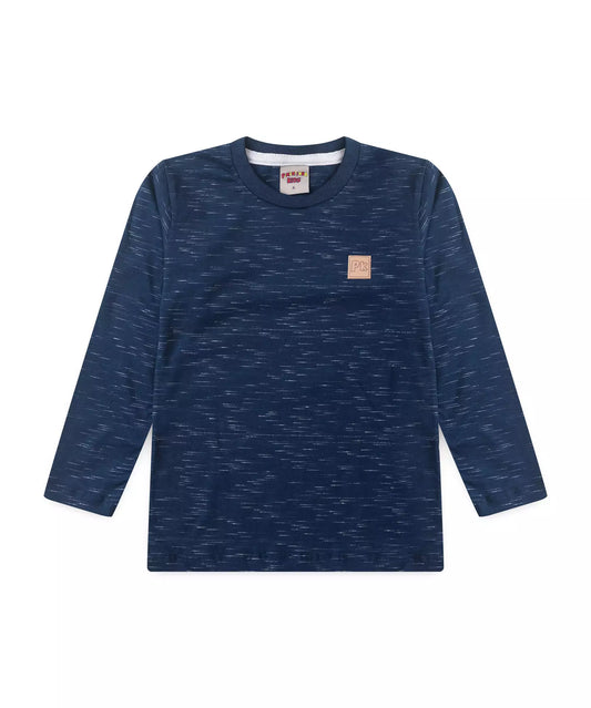 Camiseta Manga Longa Infantil Masculina Básica Marinho