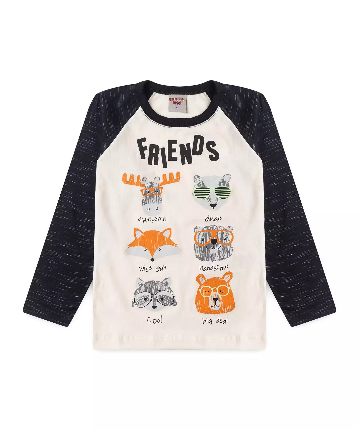 Camiseta Manga Longa Infantil Masculina Bichinhos Marfim