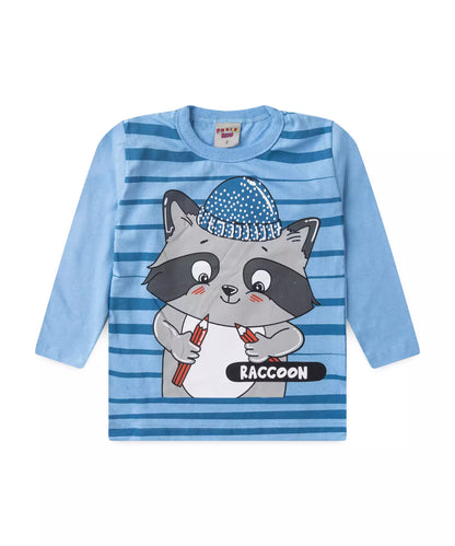 Camiseta Manga Longa para Menino Guaxinim Azul