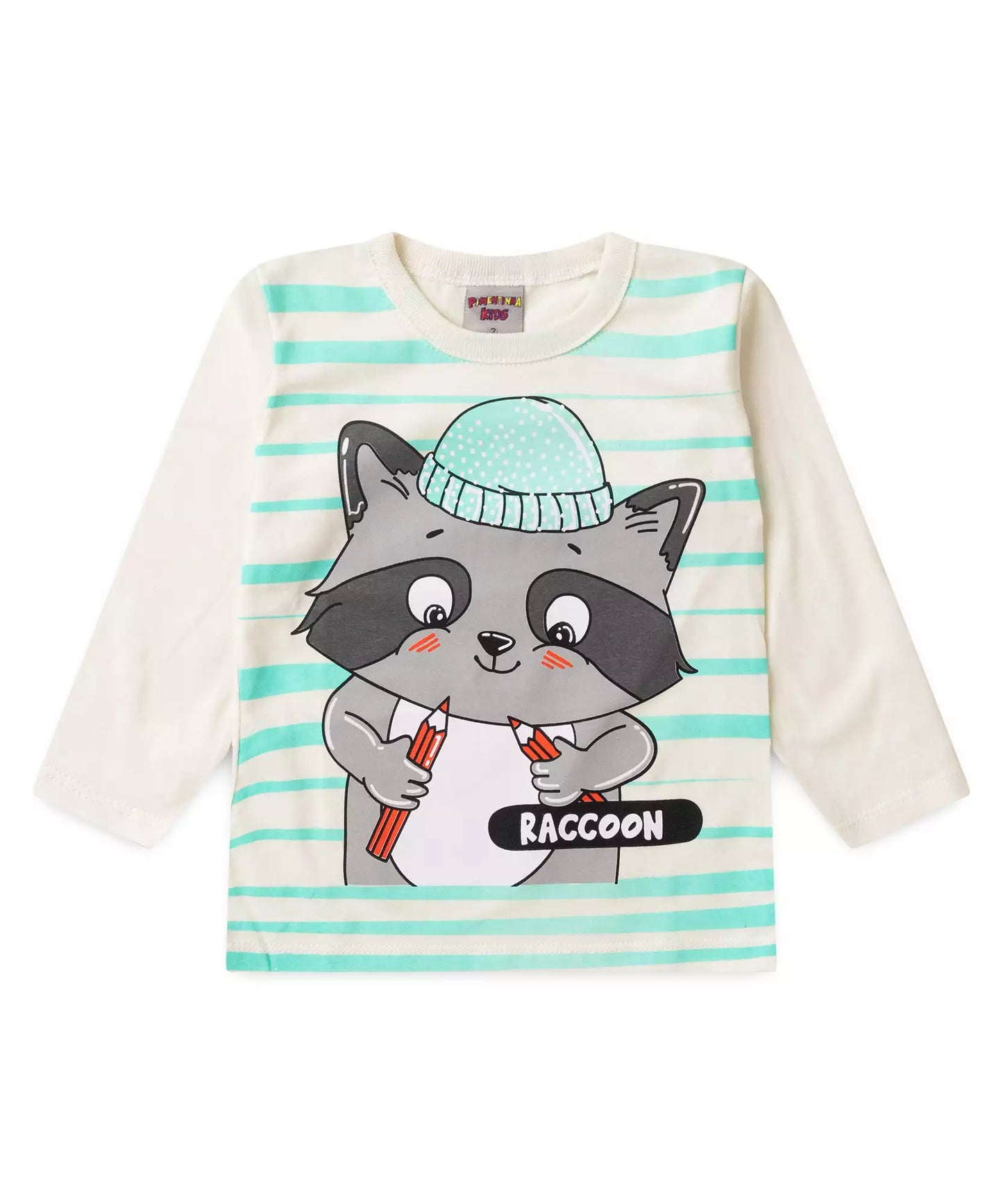 Camiseta Manga Longa para Menino Guaxinim Marfim