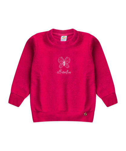 Casaco de Inverno Infantil Feminino Borboleta Pink