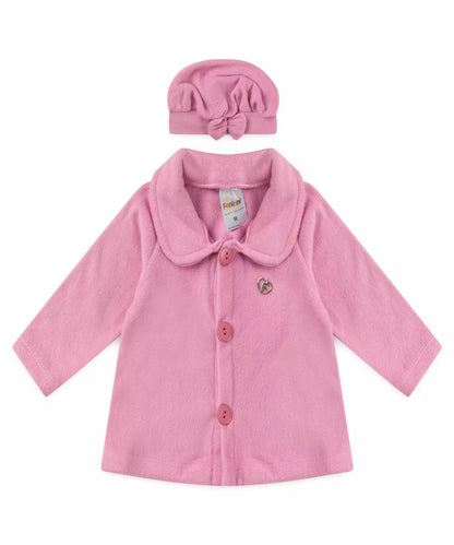 Casaco de Soft para Bebê Menina com Boina Rosa