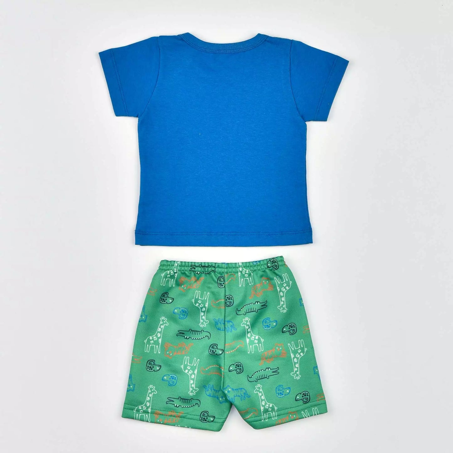Conjunto para Bebê Menino Verão Blusa Azul Animais e Short Verde Estampado