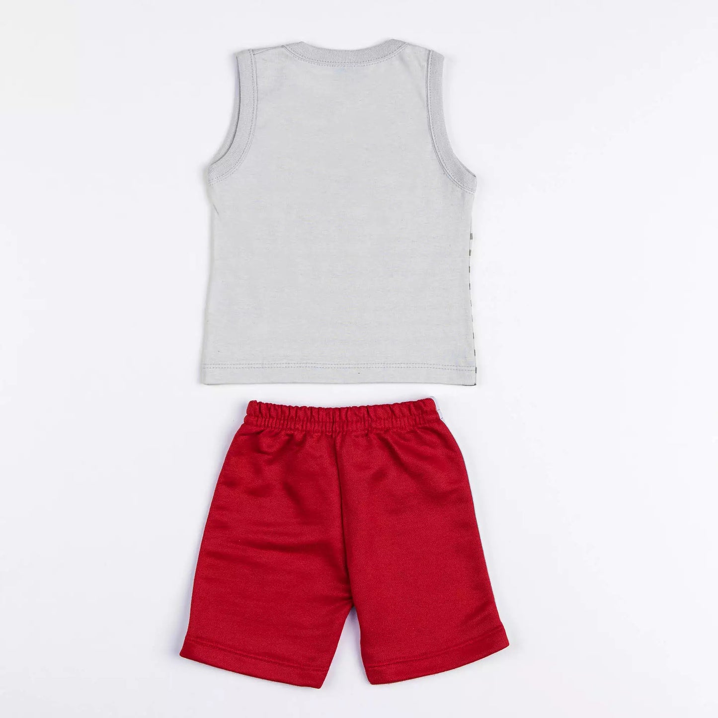 Conjunto para Bebê Menino de Verão Blusa Cinza Siri e Short Vermelho