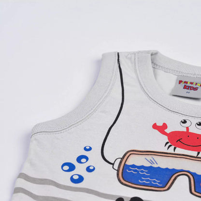 Conjunto para Bebê Menino de Verão Blusa Cinza Siri e Short Vermelho