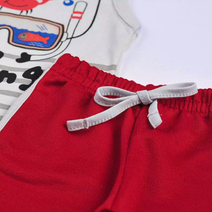 Conjunto para Bebê Menino de Verão Blusa Cinza Siri e Short Vermelho