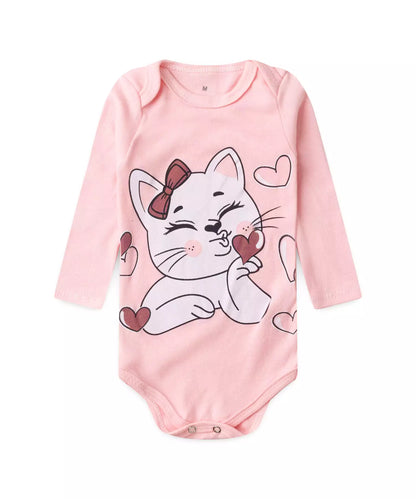 Conjunto Body Bebê Menina Gatinha Beijo Rosa