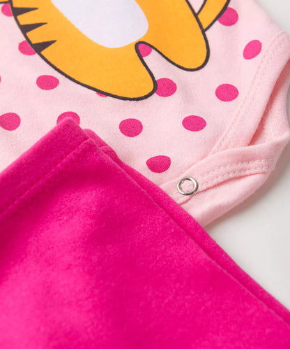 Conjunto Body Bebê Menina Gatinho Com Laço Rosa