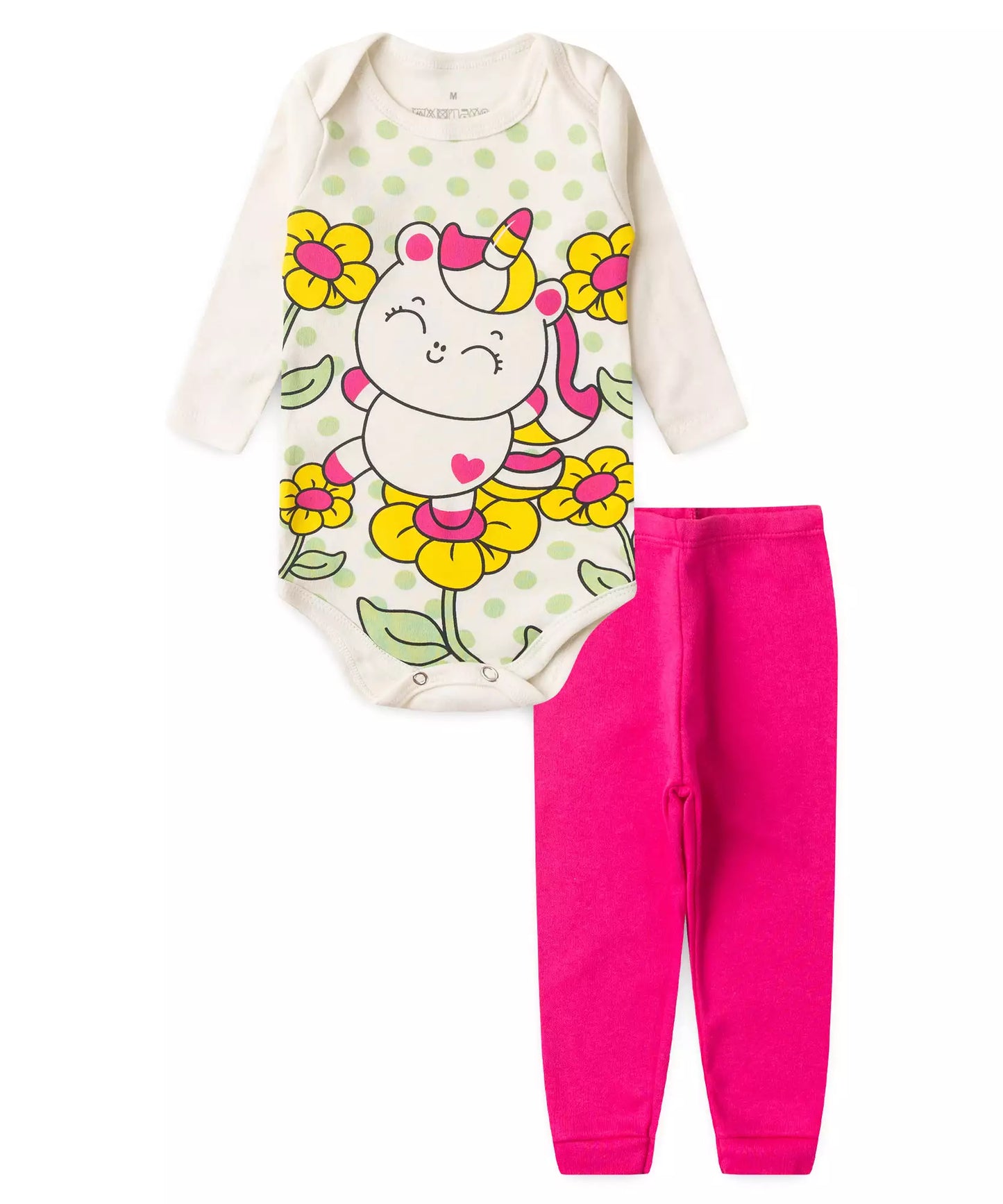 Conjunto Body Bebê Menina Unicórnio Marfim