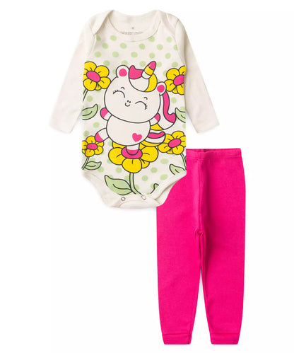 Conjunto Body Bebê Menina Unicórnio Marfim