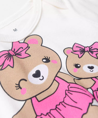 Conjunto Body Bebê Menina Ursinhos Marfim