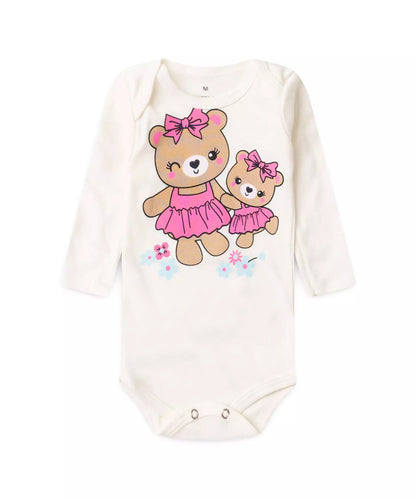 Conjunto Body Bebê Menina Ursinhos Marfim