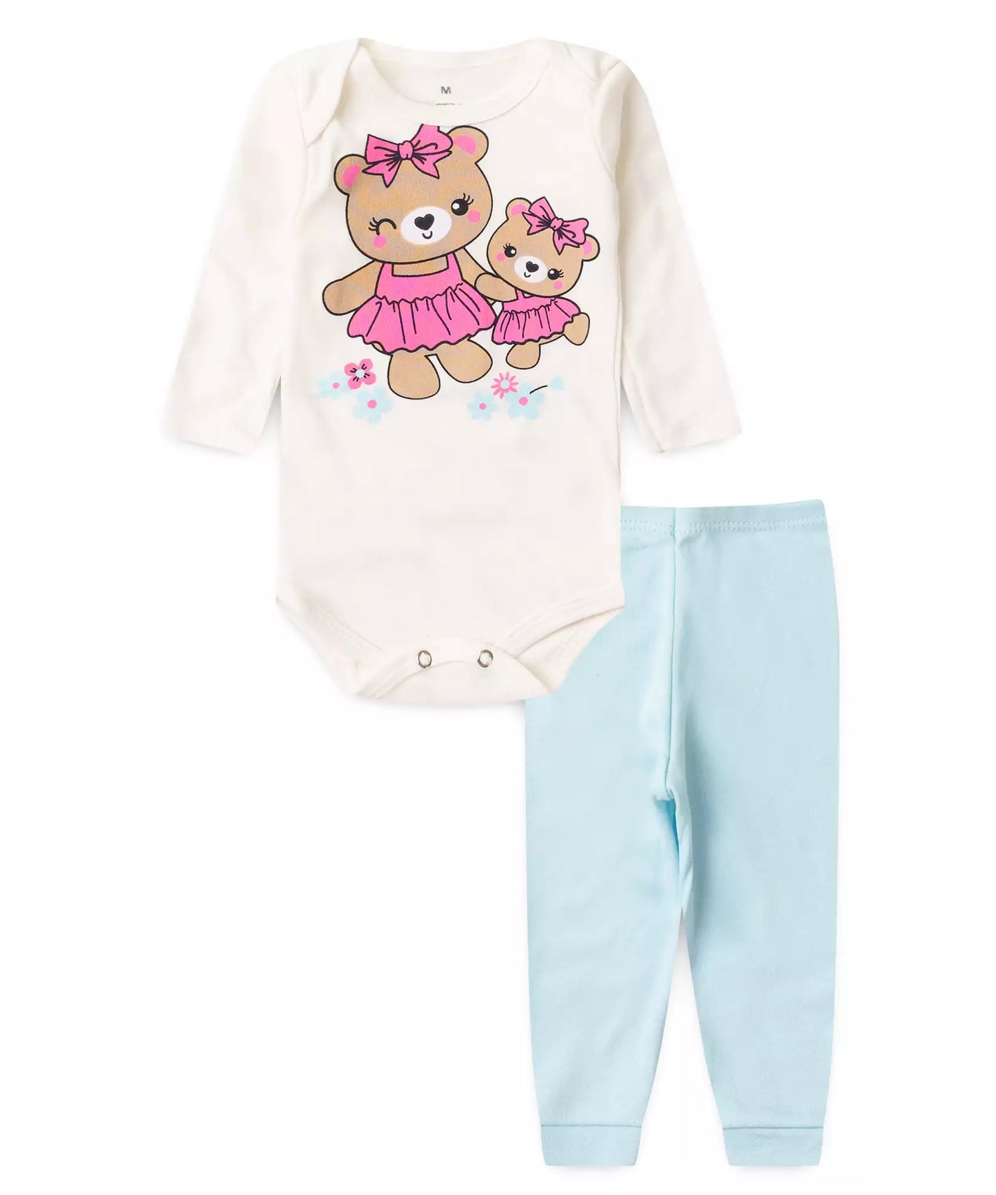 Conjunto Body Bebê Menina Ursinhos Marfim