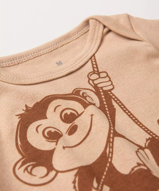 Conjunto Body Bebê Menino Macaquinho Bege