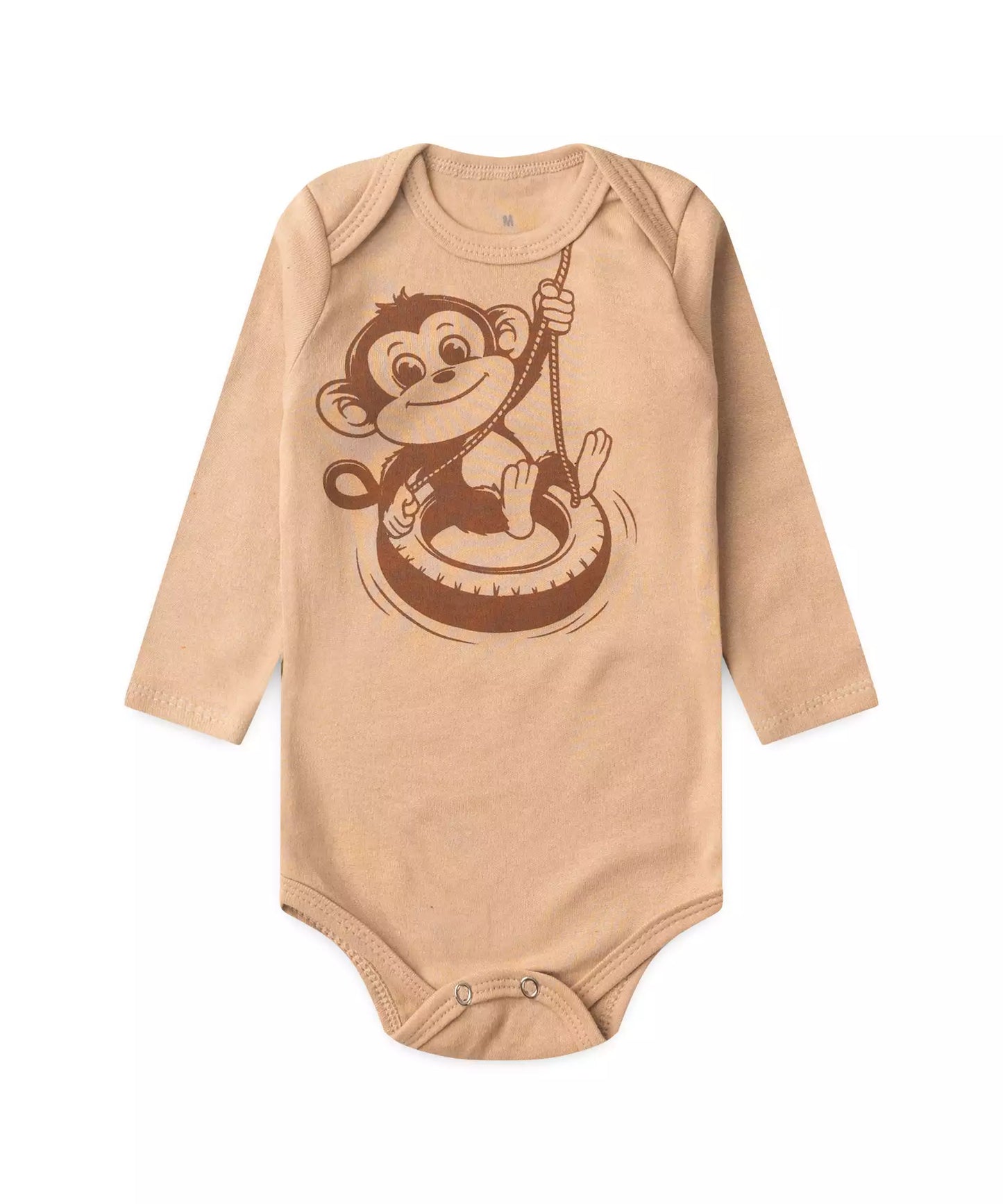 Conjunto Body Bebê Menino Macaquinho Bege