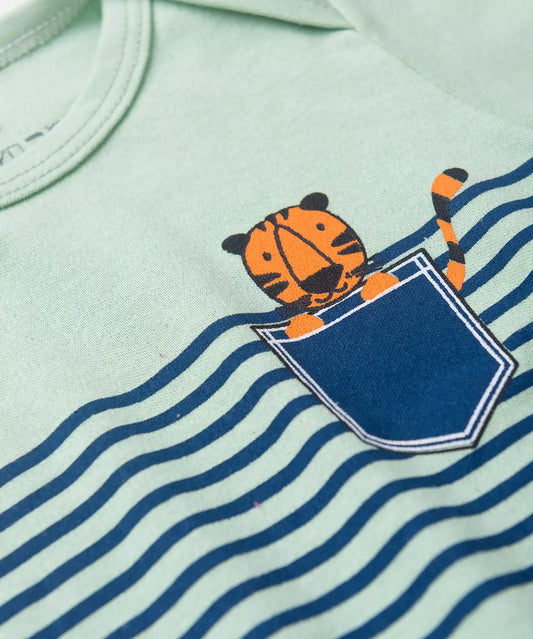 Conjunto Body Bebê Menino Pocket Tigre Verde