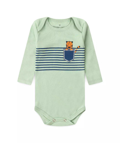 Conjunto Body Bebê Menino Pocket Tigre Verde