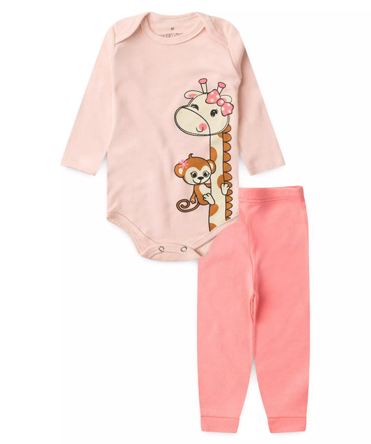 Conjunto Body para Bebê Menina Amiguinhos da Selva Rosa