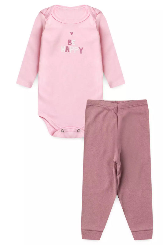 Conjunto Body para Bebê Menina Be Happy Rosa