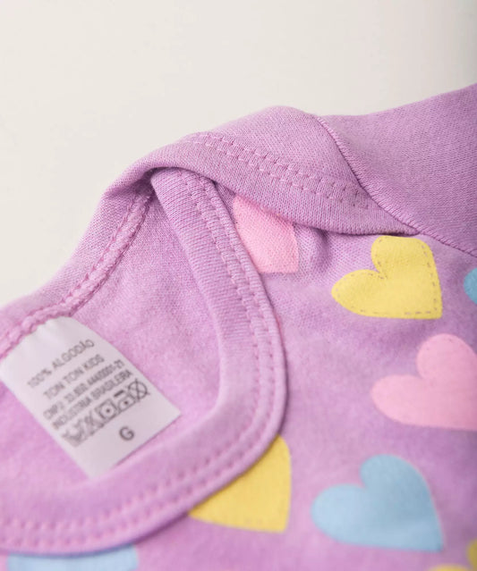 Conjunto Body para Bebê Menina Coração Lilás