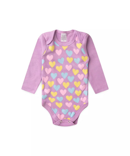 Conjunto Body para Bebê Menina Coração Lilás
