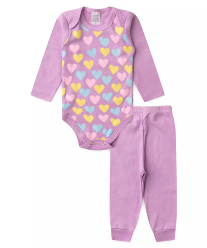 Conjunto Body para Bebê Menina Coração Lilás
