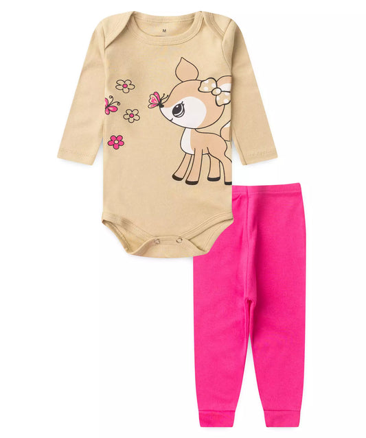 Conjunto Body para Bebê Menina Doce Cervinha Bege