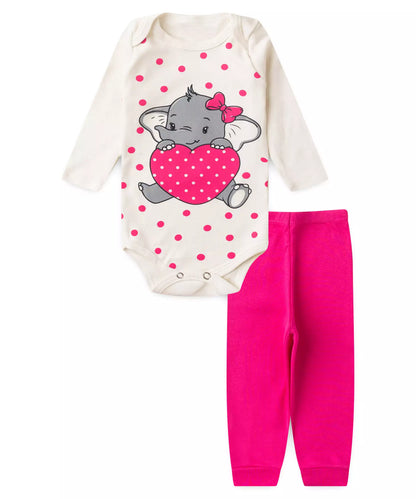 Conjunto Body para Bebê Menina Elefantinho Marfim