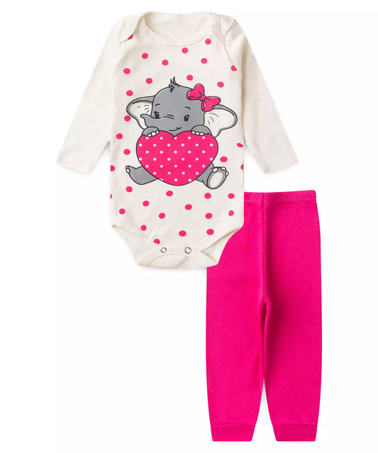 Conjunto Body para Bebê Menina Elefantinho Marfim