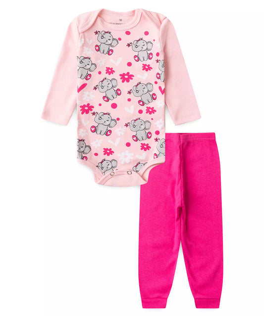 Conjunto Body para Bebê Menina Elefantinho Rosa