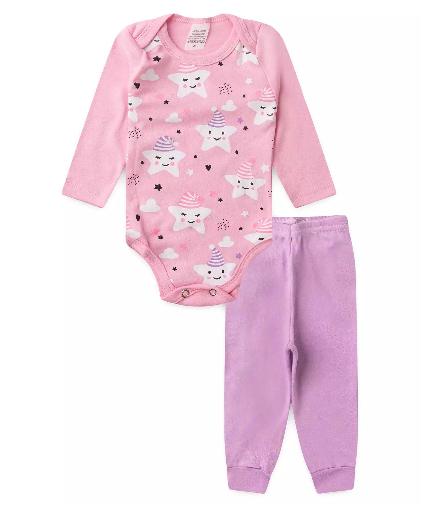 Conjunto Body para Bebê Menina Estrelinha Rosa