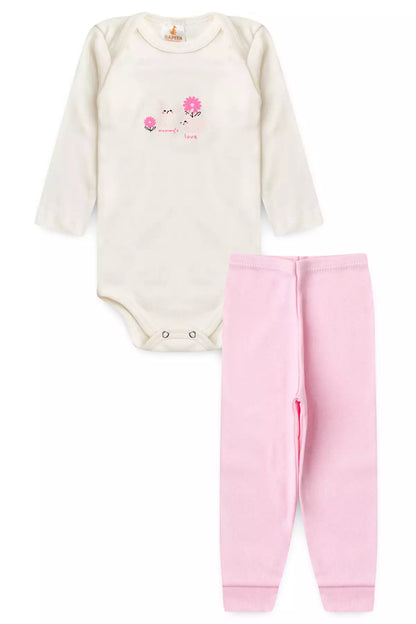 Conjunto Body para Bebê Menina Jardim Encantado Marfim