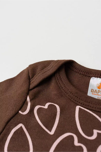 Conjunto Body para Bebê Menina Lovely Hearts Marrom