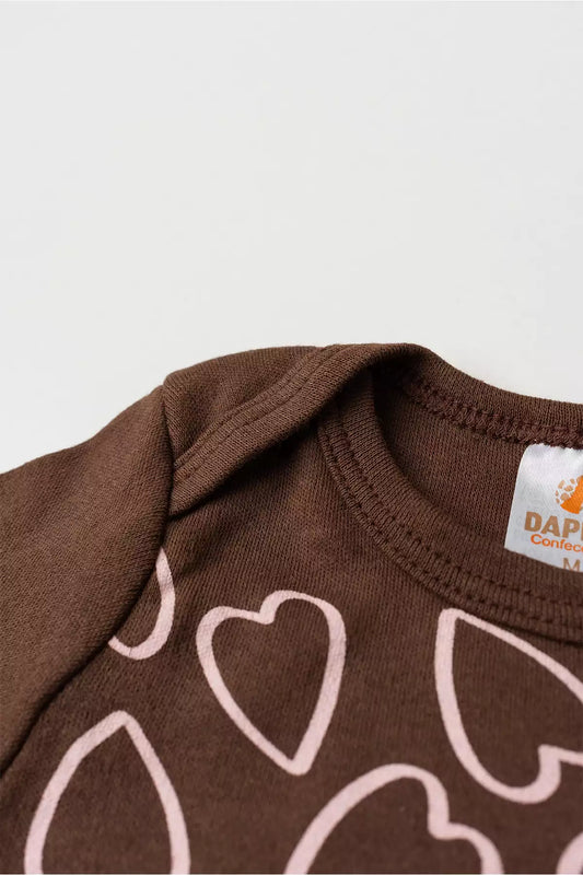 Conjunto Body para Bebê Menina Lovely Hearts Marrom