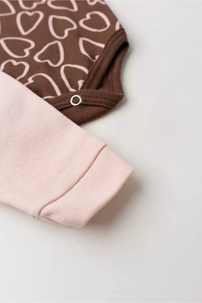 Conjunto Body para Bebê Menina Lovely Hearts Marrom