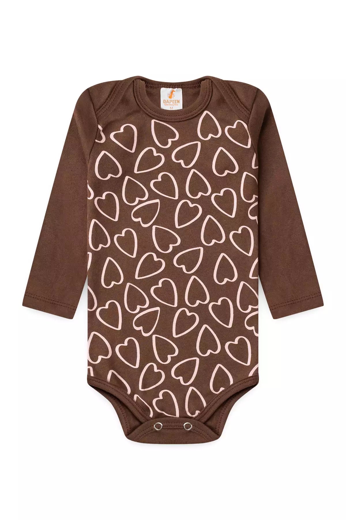 Conjunto Body para Bebê Menina Lovely Hearts Marrom