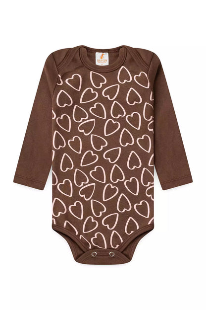 Conjunto Body para Bebê Menina Lovely Hearts Marrom