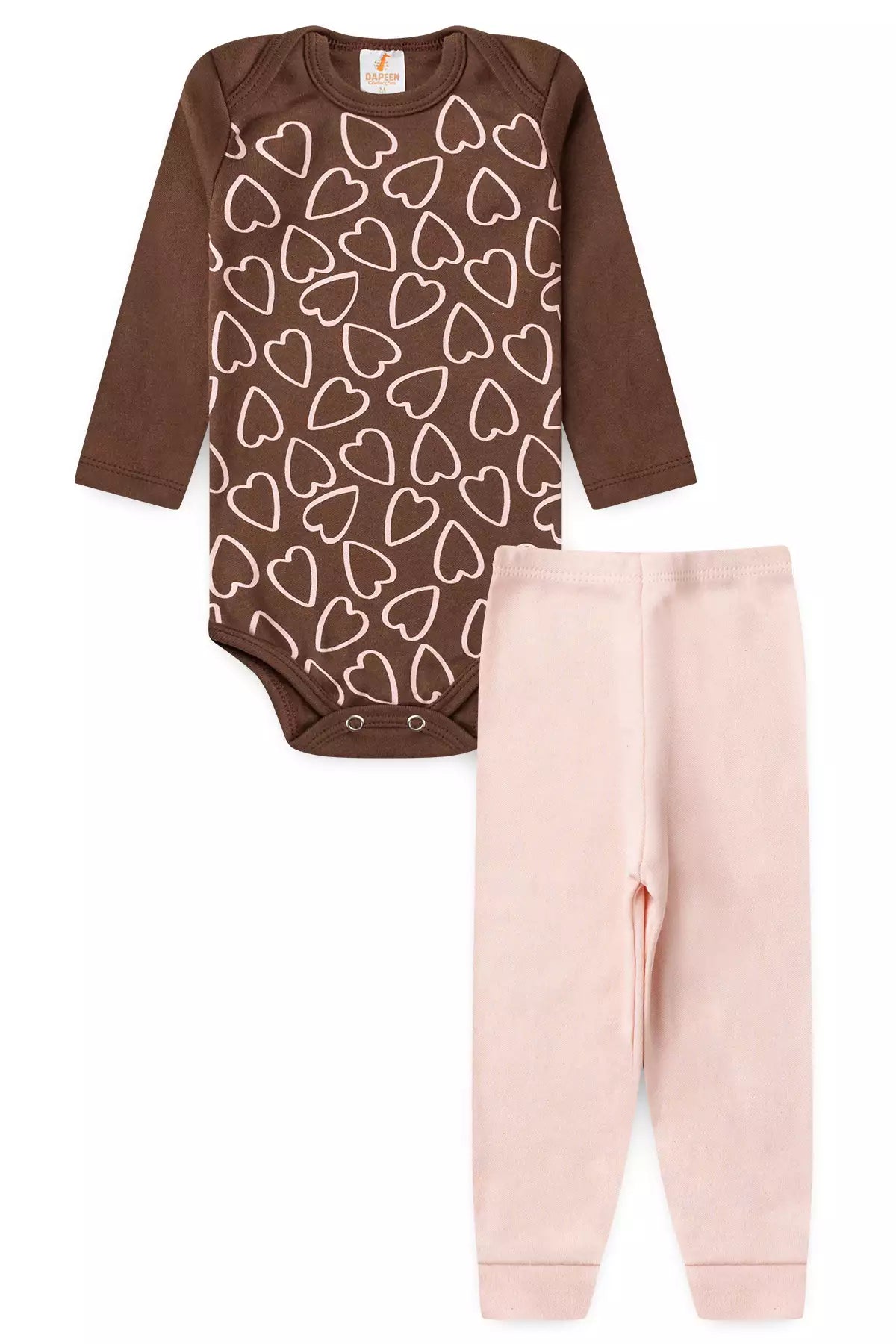 Conjunto Body para Bebê Menina Lovely Hearts Marrom